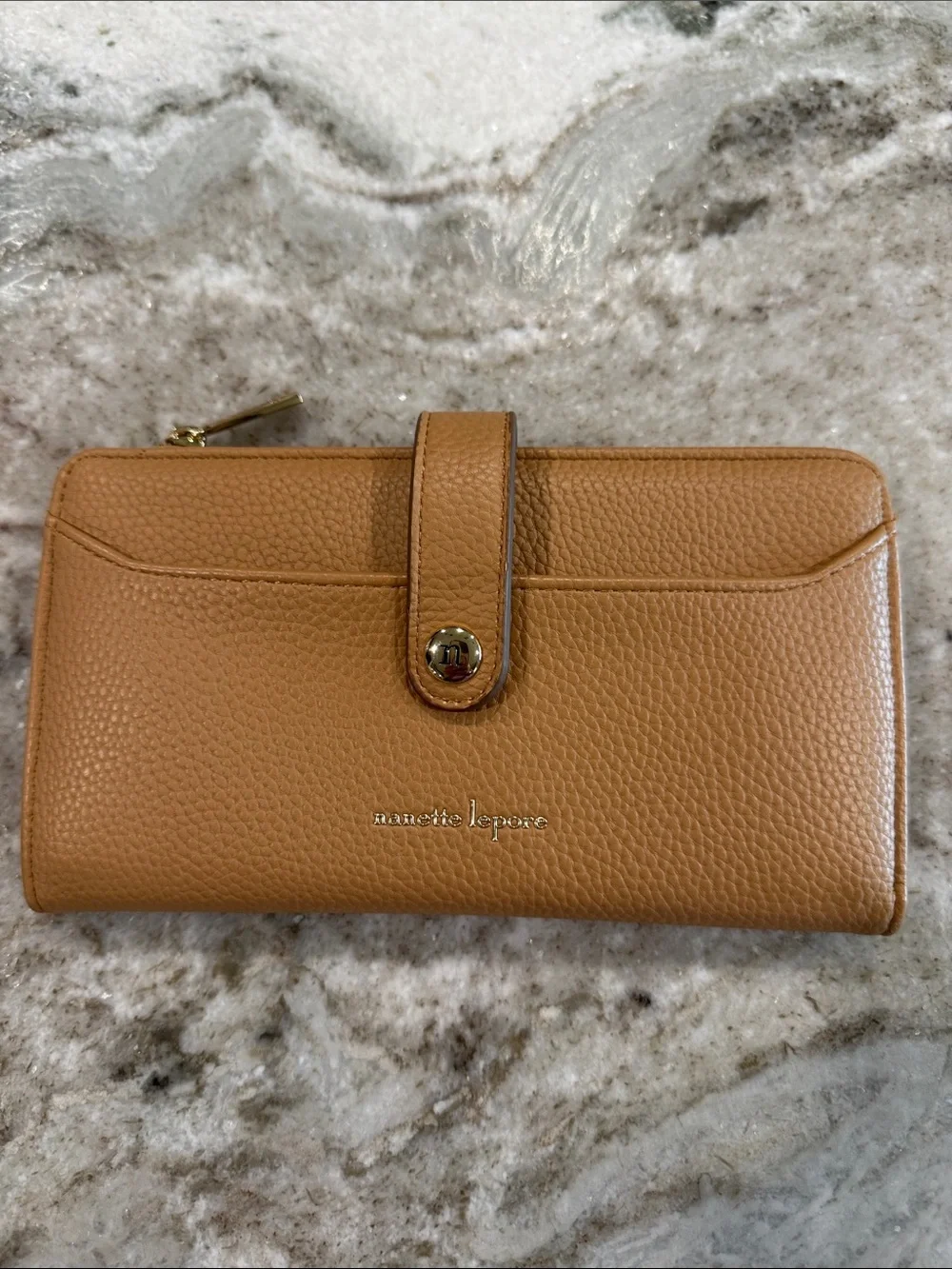 Nanette Lepore Camel Tan Pebbled Leather Snap Wallet